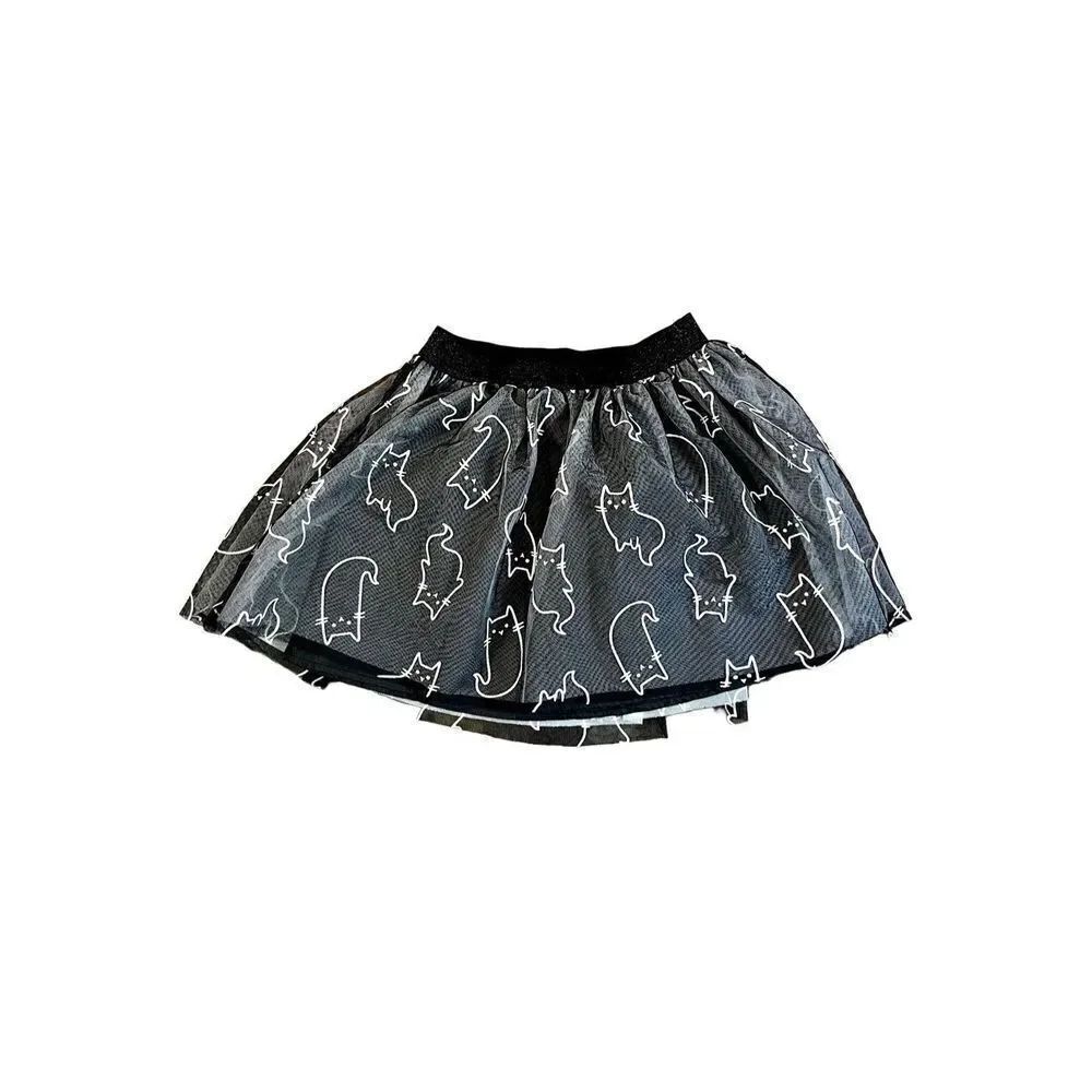 Cat & Jack Halloween Tutu Cat Ghost Tulle Size M (7/8) Black White Skirt